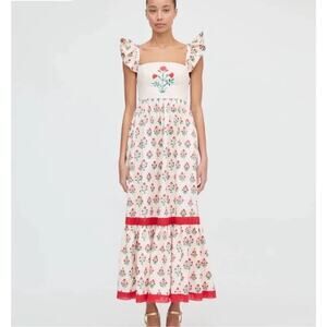 NWT Rare Hill House Pippa Maxi Dress Ruffle Red Poppy Block Print Sleeveless XL